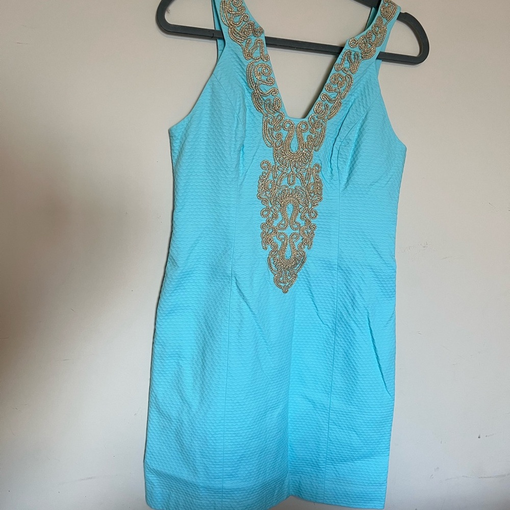 Lilly Pulitzer Aqua Dress with Gold Detailing